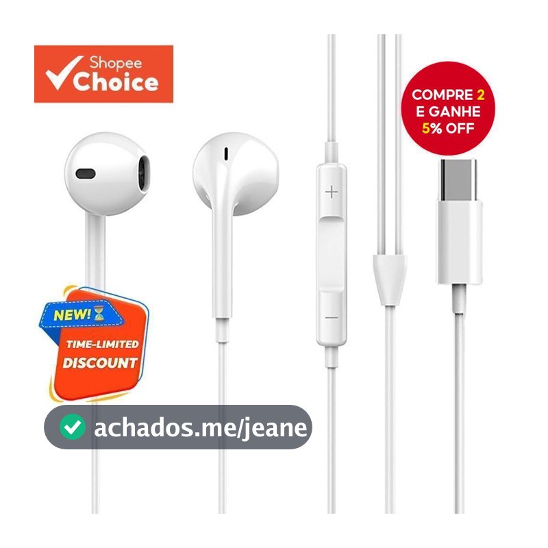 UP18 Fones De Ouvido Tipo-C Clássicos Com Fio Meio Intra-Auricular Digitais Controle Inferior Compatível Smartphones Som