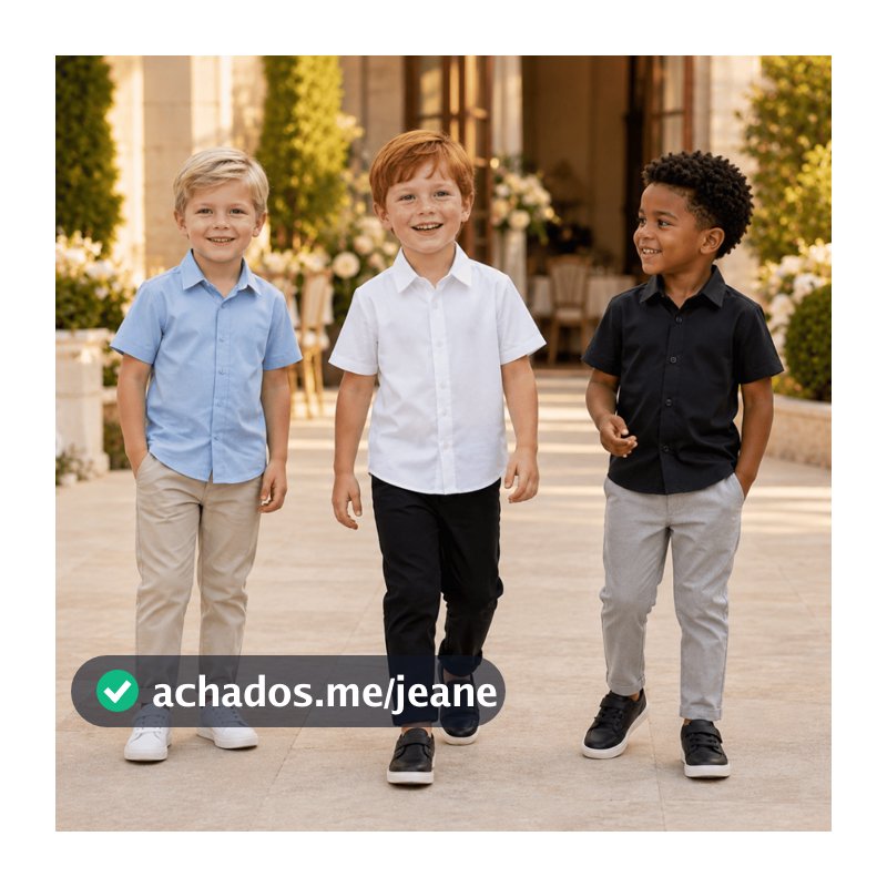 Conjunto Social Infantil Menino Camisa Manga Curta Calça sarja kids Batizado Casamento Festa Pajem