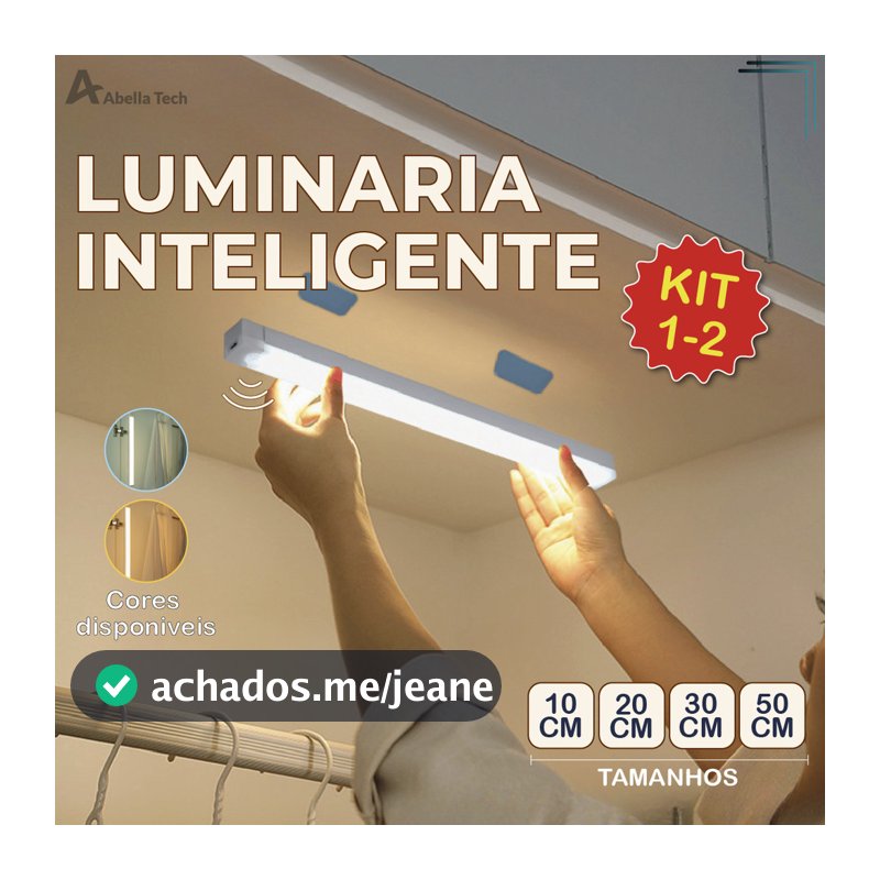 Smart Luminária Inteligente Ultra LED com sensor de movimento sem fio e Recarregável USB fino barra 10/20/30/50cm