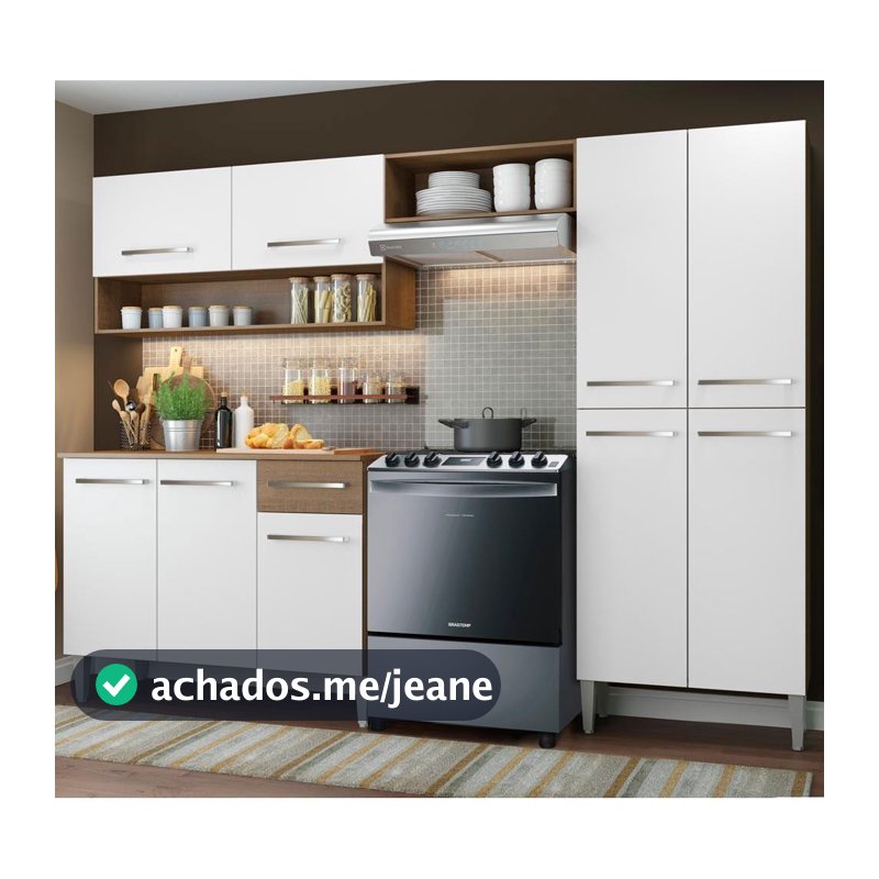 Armário de Cozinha Compacta 229cm Branco/Rustic Emilly Pop Madesa 02