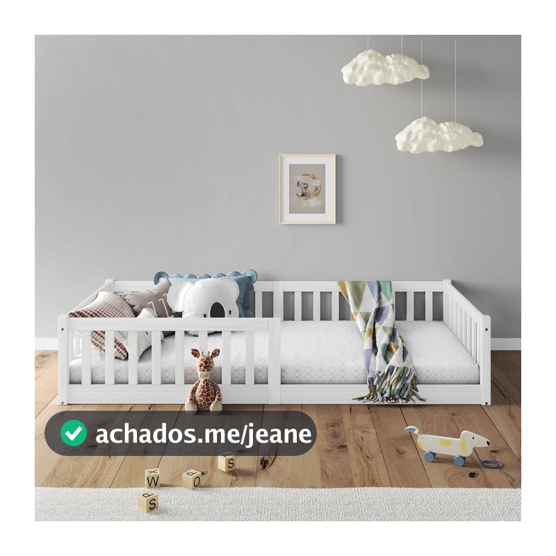 Cama Montessoriana Infantil Branco Grades de Proteção Lateral Gustavo