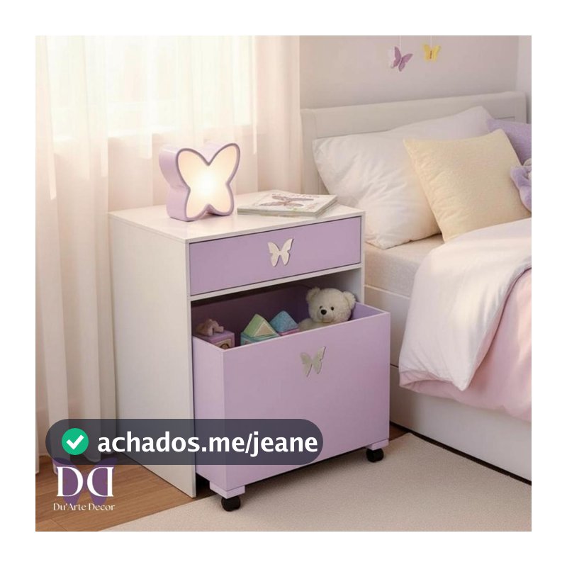 Mesa de cabeceira Infantil Com Gaveta e Caixa Organizadora em MDF Com Rodinhas Rodizios