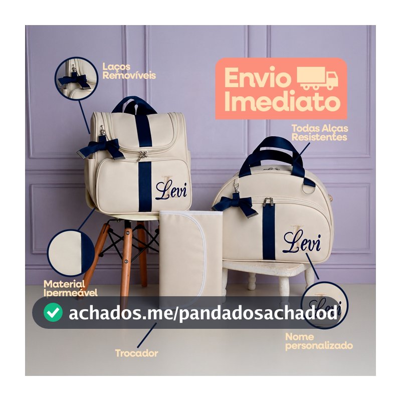 Kit Bolsa Maternidade 3 Peças Personalizada Nome Menino Bordada Mochila Mala Trocador Impermeável Luxo Bebê Gestante
