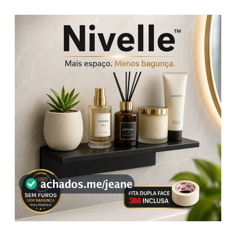 Prateleira Adesiva Nivelle™ Pequena Sem Furos com Fita Dupla Face 3M – Kit ou Unidade