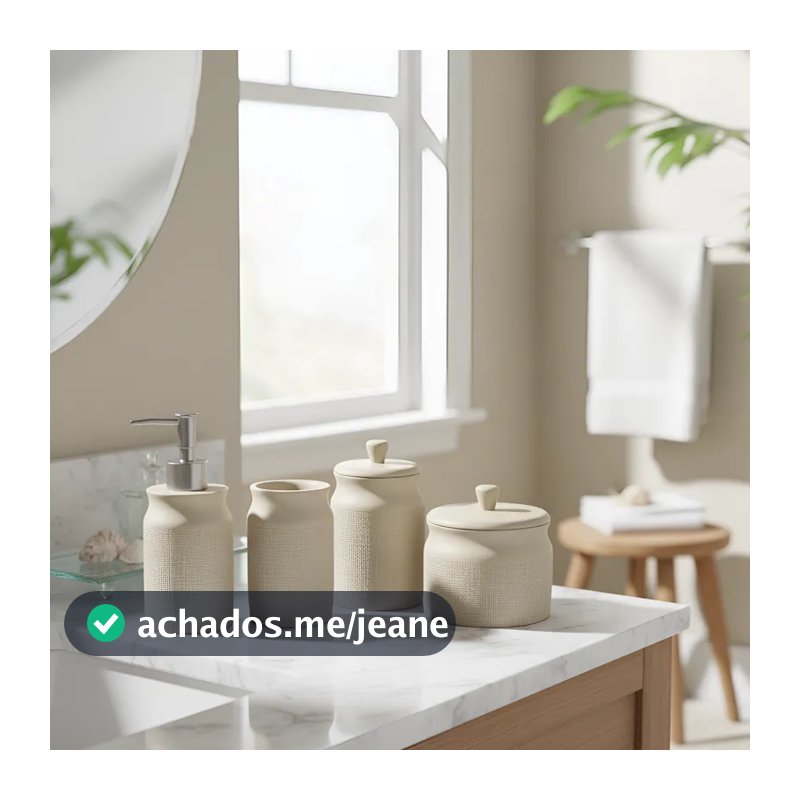 Kit Lavabo Banheiro 4 Peças Dispenser Sabonete Liquido Porta Algodão Cimento Multiuso Objetos Escova