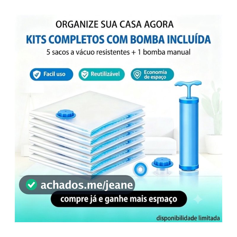 Kit 5 Sacos a Vácuo Organizador Roupas com Bomba Manual Vários Tamanhos Para Edredom Roupa Viagem Armazenamento Compacto