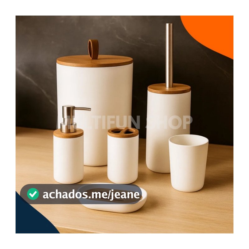 Kit Banheiro 4 e 6 Peças em Bambu e PP – Design Sofisticado para Banheiros Organizados