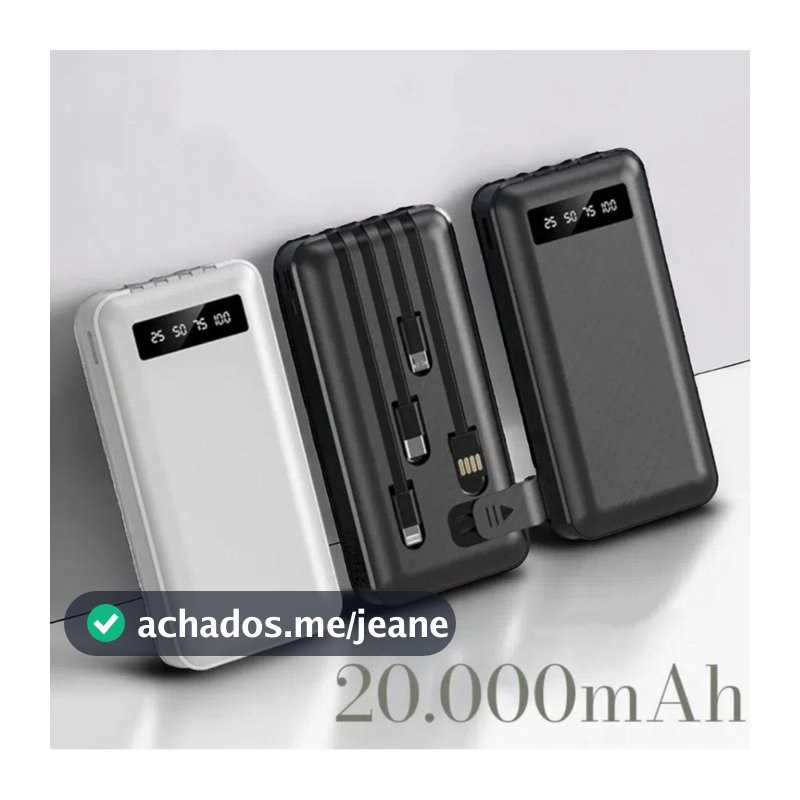 Carregador Power Bank Portátil 20000mah Universal Saida 4 Cabos