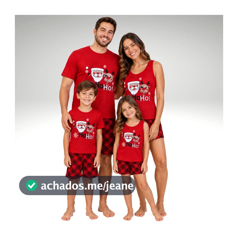 Pijama Natal Familia Tal Pai Tal Filho & Tal Mãe Tal Filha Verão Estampas Noel Kit Combinado