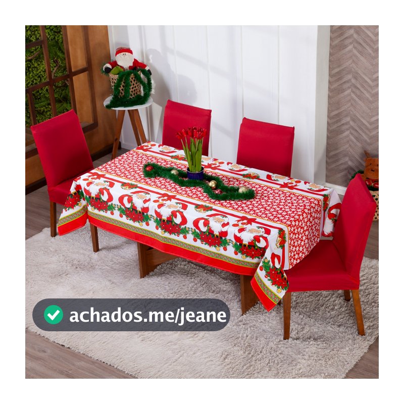 Toalha de Mesa Natalina Oxford Estampado Decoração de Natal 4 / 6 / 8 / 10 e 12 Lugares