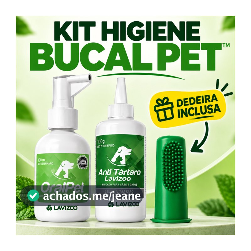 Kit Higiene Bucal Pet Cães e Gatos | Creme Dental + Spray + Escova Dedeira | Elimina Mau Hálito
