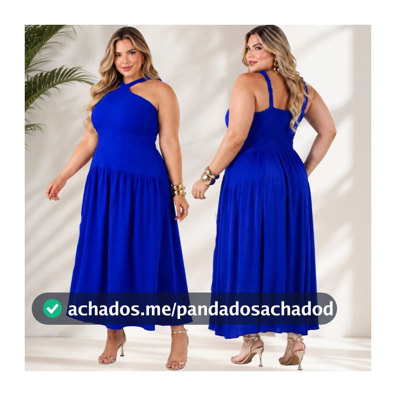 Vestido Longo Plus Size Feminino Decote Frente Única Elegante Alça Trabalhada Lastex nas Costas Veste do 48 ao 54.