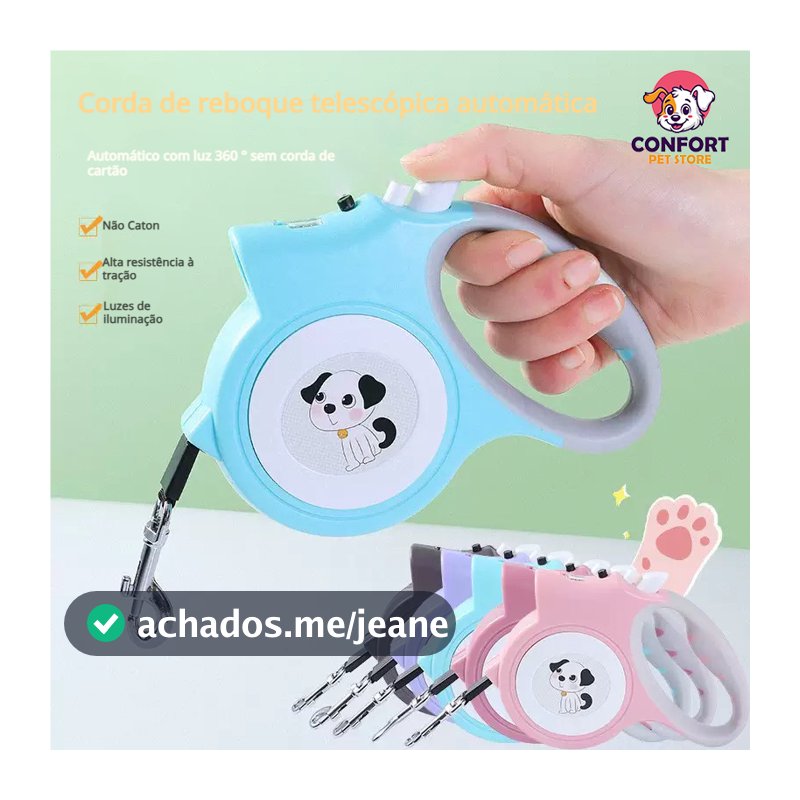 Coleira para animais de estimação com luz LED, retrátil automática, disponível em várias cores 5 metros