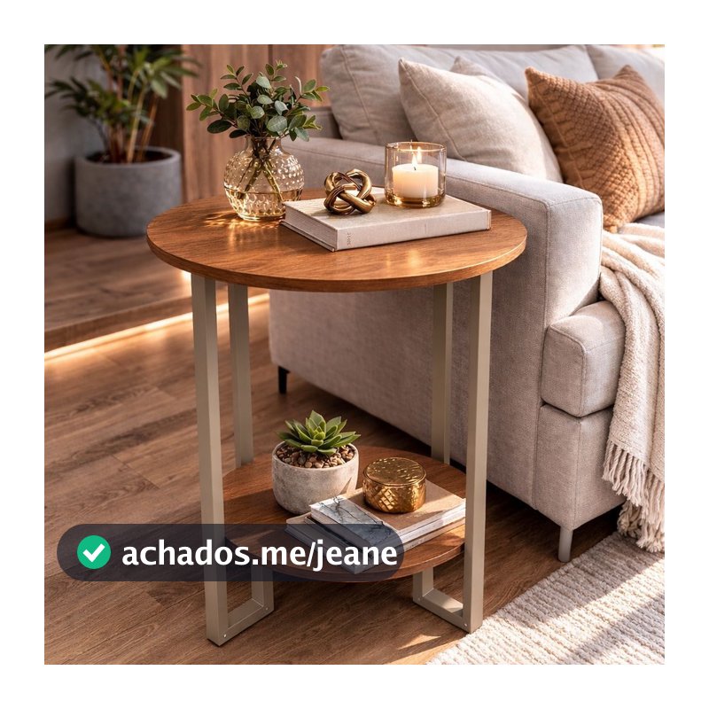 Mesa de Apoio Redonda para Sala/Quarto com 2 Tampos – Pés de Ferro Fendi Design Moderno Minimalista