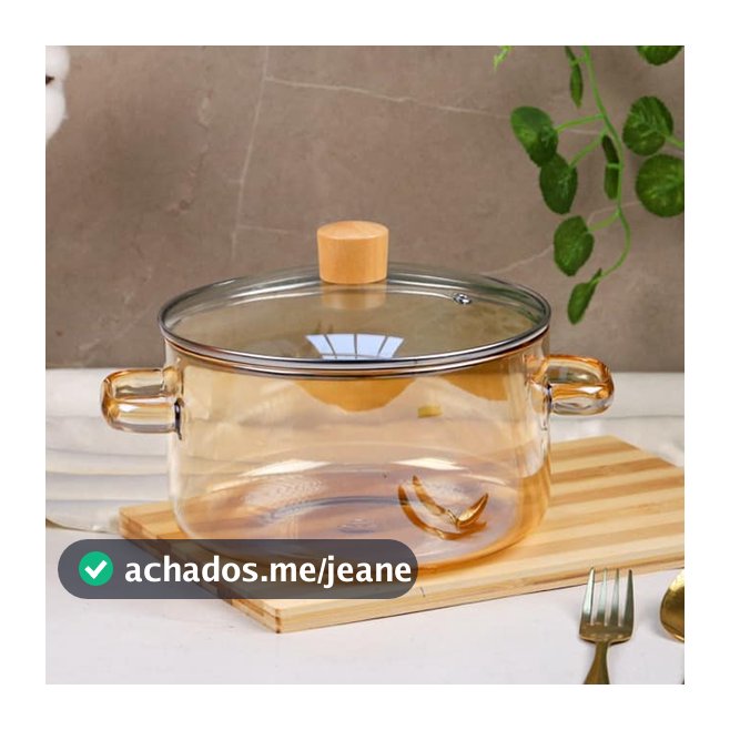 Panela de Vidro Âmbar com alças de vidro e Tampa com pegador de madeira 1,4L decorativa