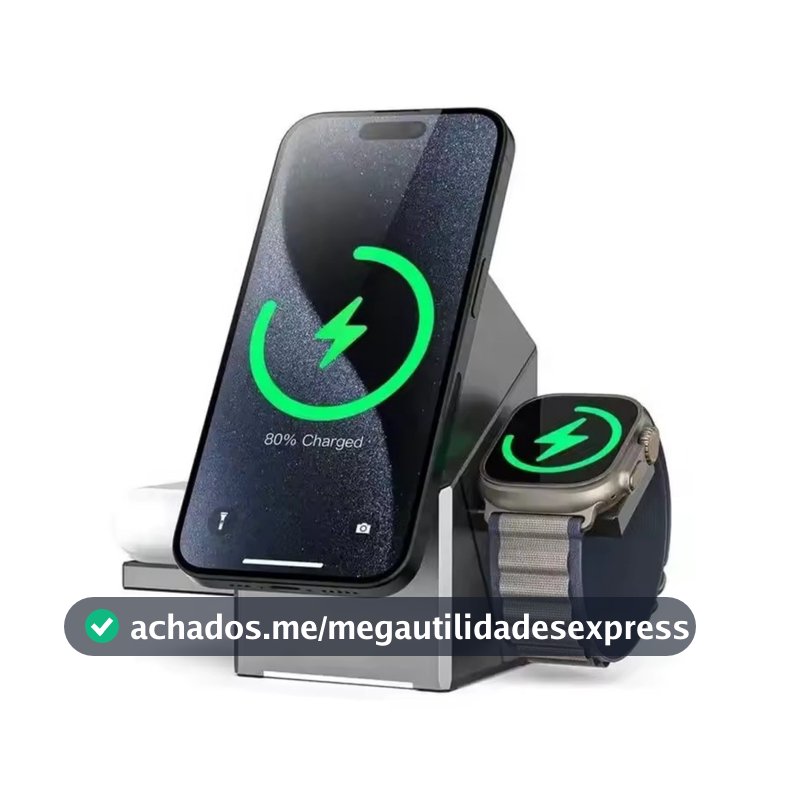 Carregador Sem Fio Magnético 3 em 1 Rotação Automática Indução Rápido 15W Peining PEI-WS27