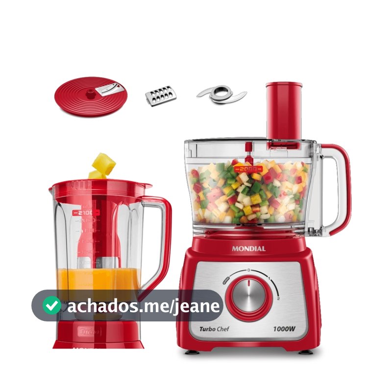 Multiprocessador Mondial 1000W Turbo Chef 5 em 1 Com Liquidificador 3L, Processador 3,2L MPN-01-R