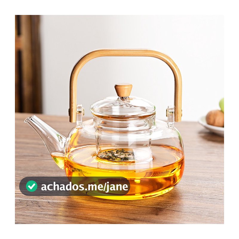 Chaleira Vidro Borossilicato com Alça de Bambu 1000ml