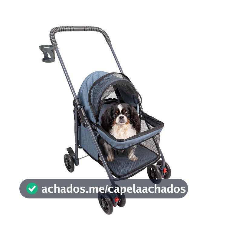 Carrinho de passeio pet para cães e gatos até 15kg com porta copo, 2 guias para pet de pequeno porte