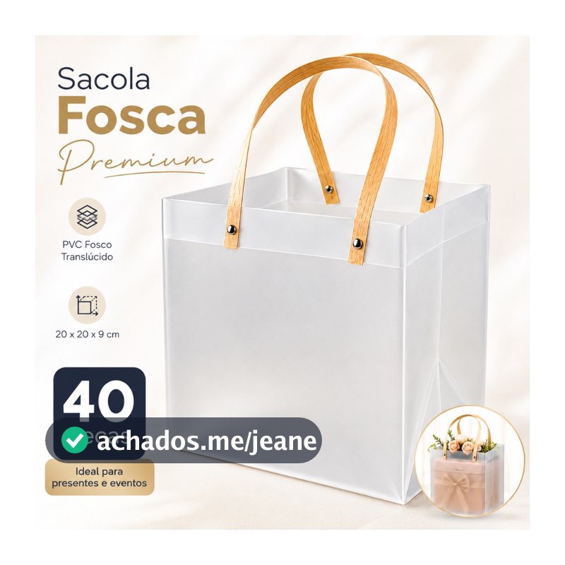 Kit 40 Bolsa Sacola Transparente Fosca C/Alça 14/15/20 20209cm Para Presente E Lembrancinha