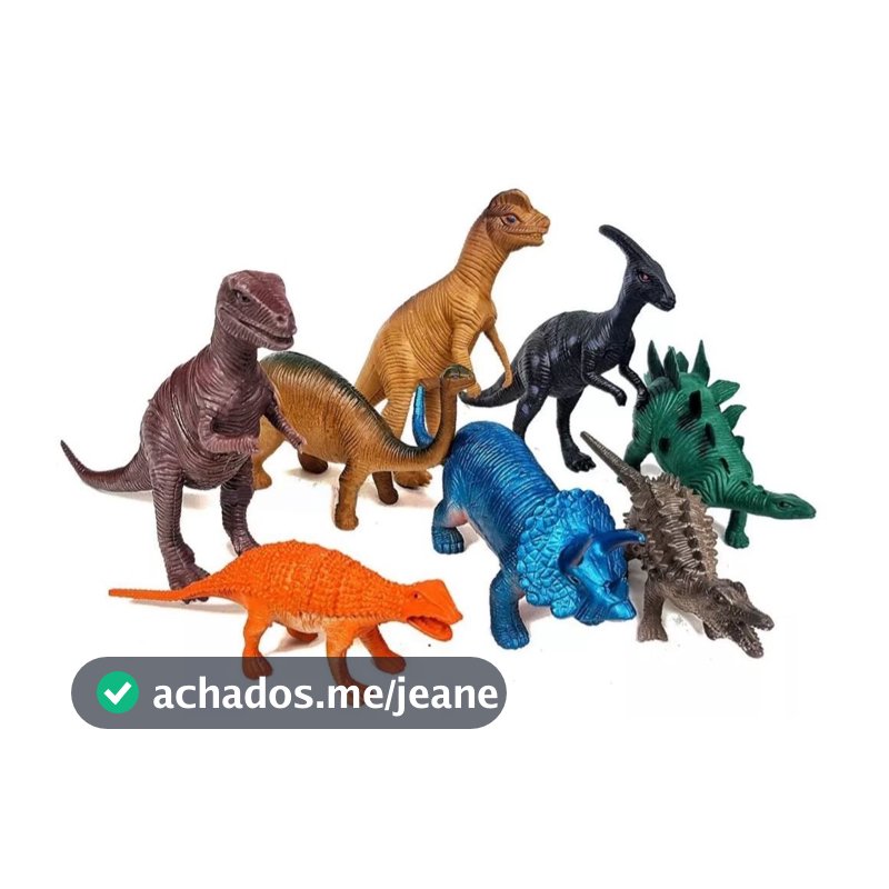 Kit Com 8 Dinossauros Emborrachado Grandes - Dino World Brinquedo infantil