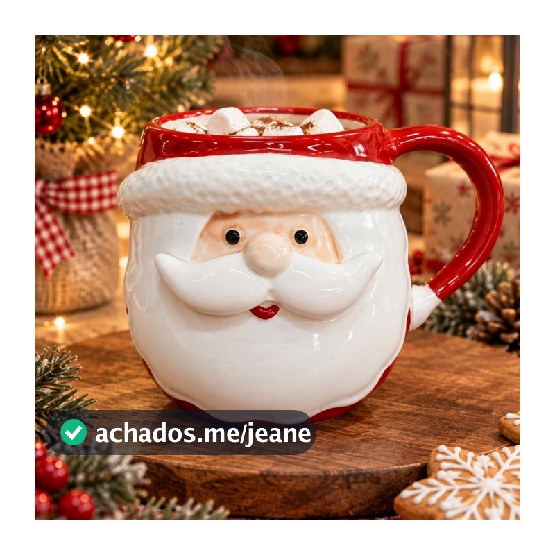 Caneca Natalina Papai Noel Premium 3D em Cerâmica 350 ml