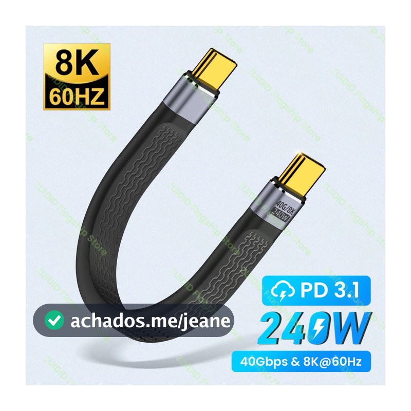 Cabo USB PD 240W 4.0 Gen3 FPC 5A Carregamento Rápido C Para Tipo Thunderbolt 3 8K @ 60Hz 40Gbps Cabine De Dados