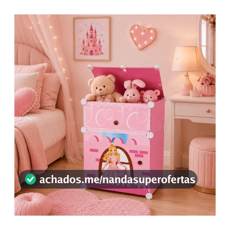 Organizador de Brinquedos Infantil Armário Princesa com Baú para Quarto