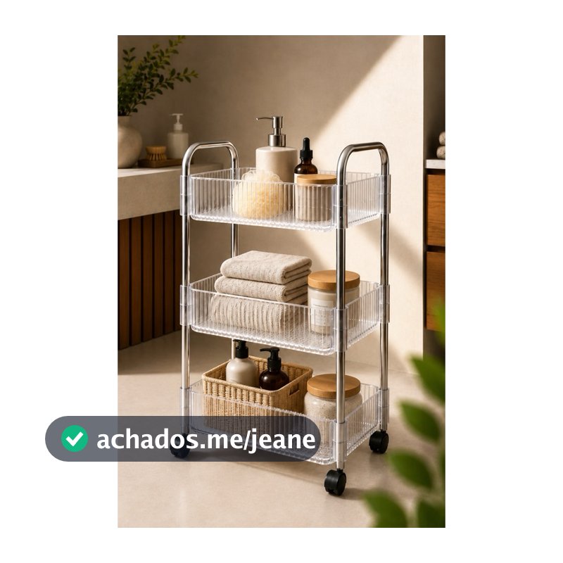 Carrinho Organizador Acrílico 3 Prateleiras Multiuso Canto Móveis Decoração Cozinha Banheiro Sala