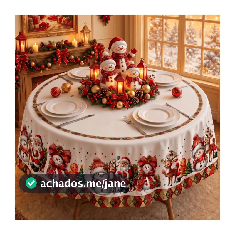 Toalha de Mesa Redonda 4 Lugares Natal 1,40X1,40 Enfeites de Natal, Decoração, Cozinha,