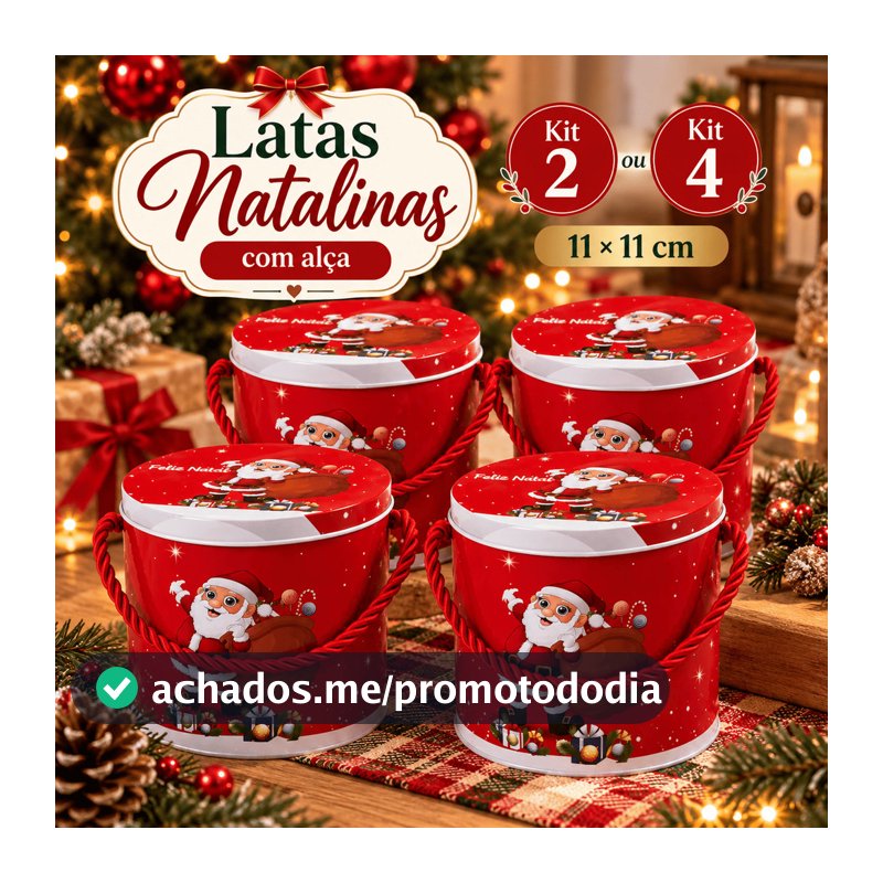 Kit Latas Natalinas Metal Redondas Doce Presente Com Alça Enfeite de Natal, Lembrança de Natal, Caixa de Panetone