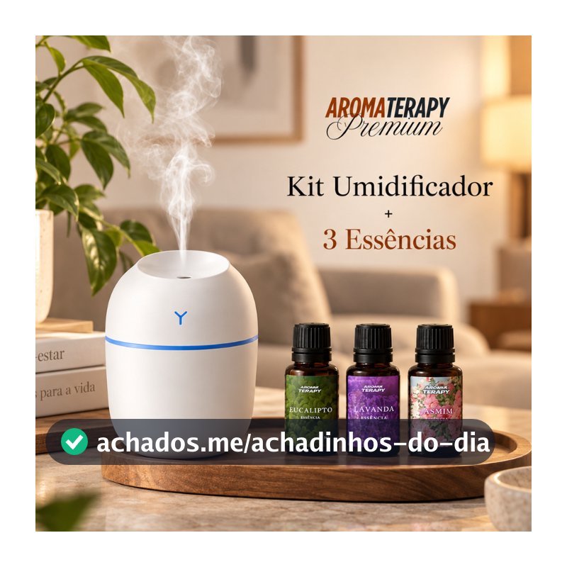 Kit de Umidificador Aromatizador com 3 Essências | Difusor de Ambient + Essências Aromatizantes 20ml