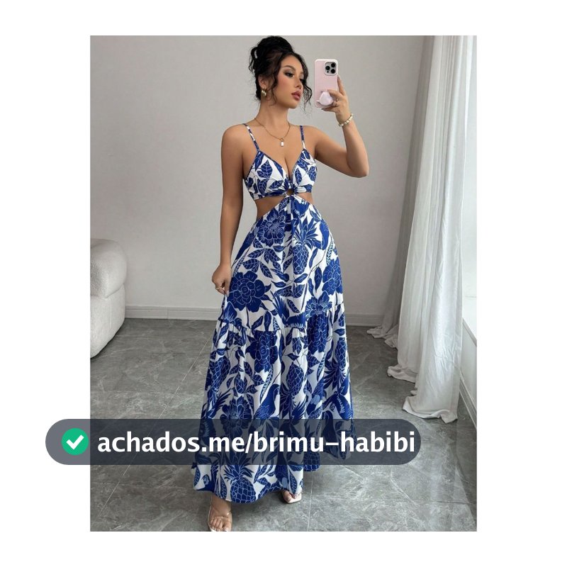 Vestido Longo Feminino Alcinha Estampa Tropical Frente Única Moderno E Casual