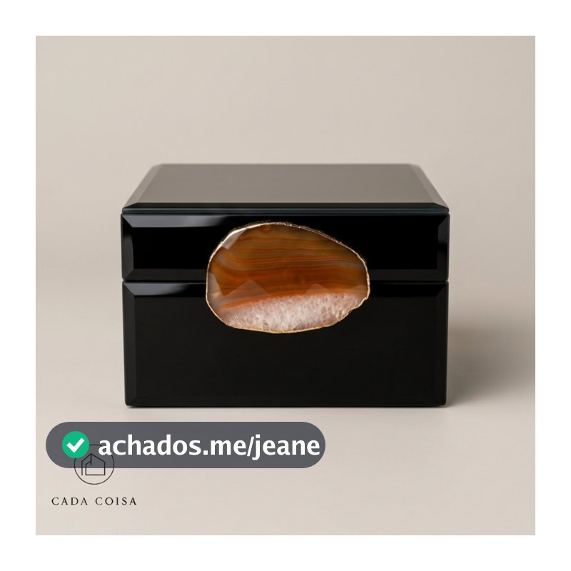 Caixa Decorativa de Vidro Preto e Madeira com Fecho de Pedra Natural Brasileira - P