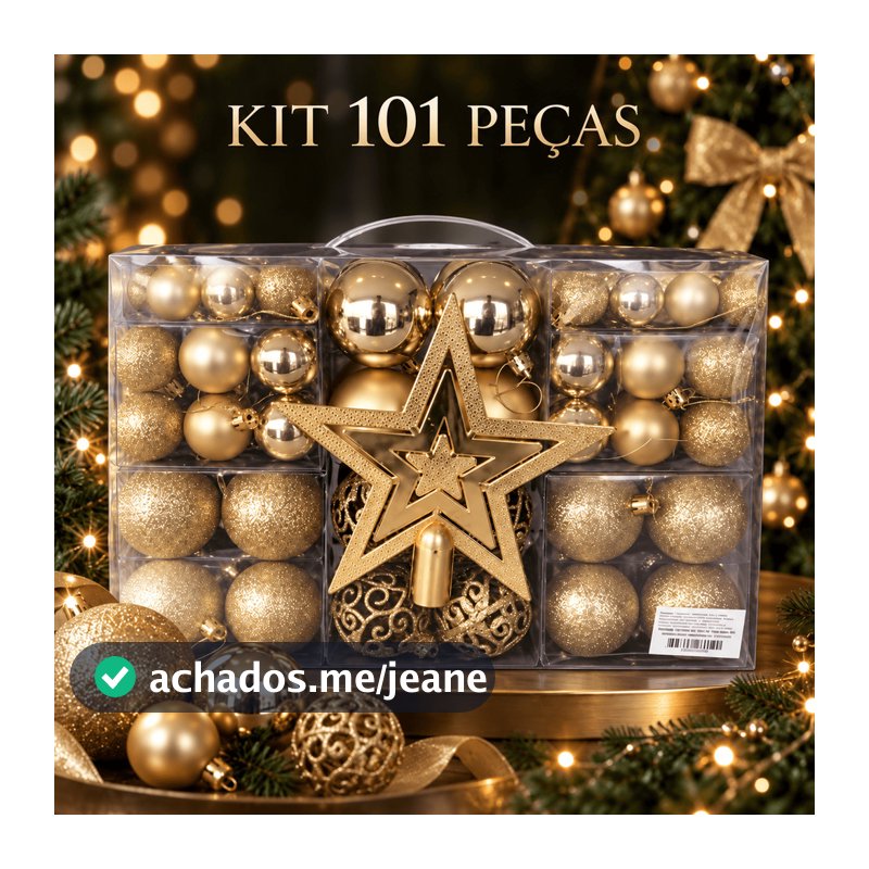 Kit 101 Bolas e Enfeites para Árvore de Natal Dourado ou Vermelho com Estrela 20cm