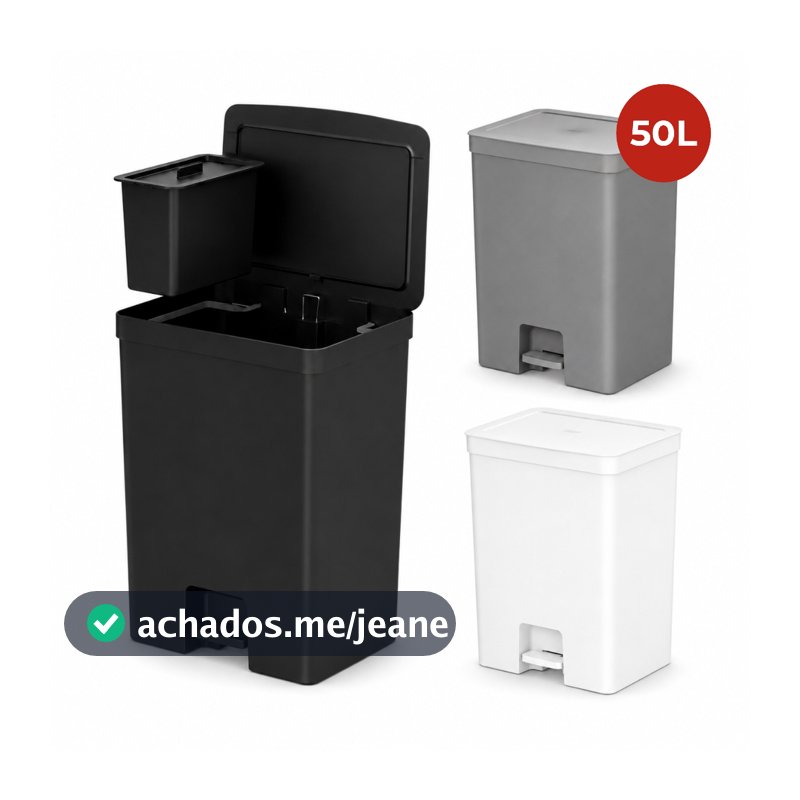 Lixeira Com Pedal Linha Trium 46L+ Cesto 4L Removível Lixeira Cozinha Cinza Branco Preto OU