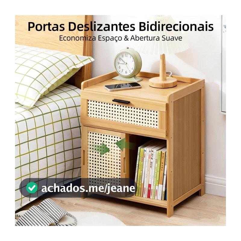 Mesa de Cabeceira Madeira Organizador Quarto Com Gaveta e Porta Estante Auxiliar Multiuso