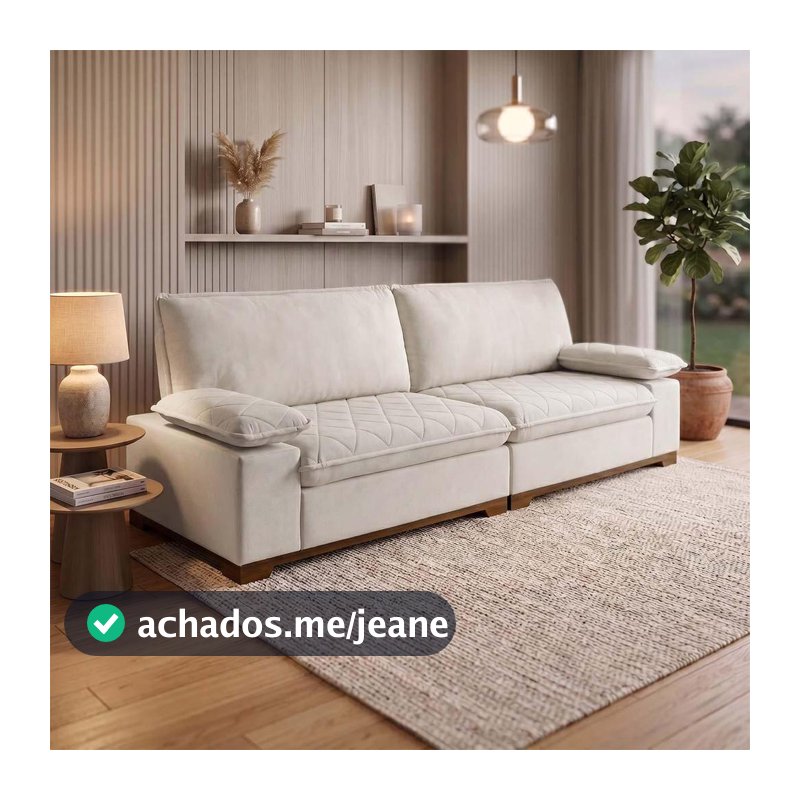 Sofá Living Siberian 2,50m Bouclê Off White Braço Reclinável - King House