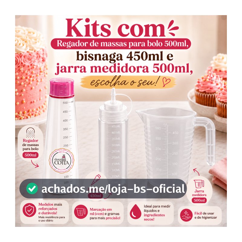 Kit Regador Umedecedor de Massas 500ml +Jarra Medidora 500ml + Bisnaga 450ml Para Confeitaria Bolo