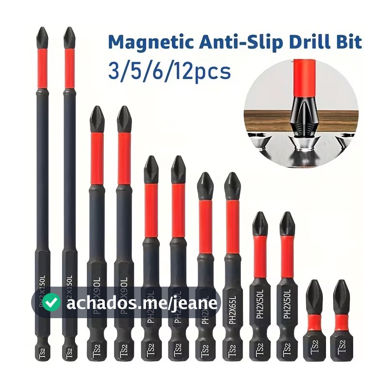 Jogo 12 Ponteiras Philips Magnéticos PH2 de Impacto Anti Derrapante Parafusadeira Bits Cruzado
