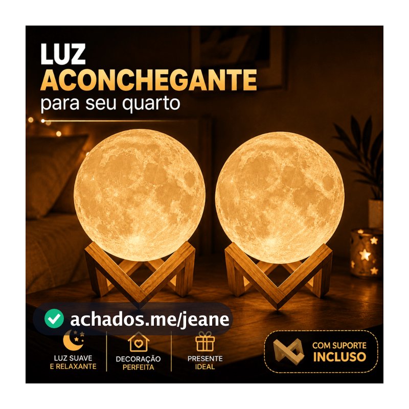 Luminária Lua Cheia 3D LED Abajur Decoração Quarto Sala Presente Sem Fio Suporte Baterias Inclusas