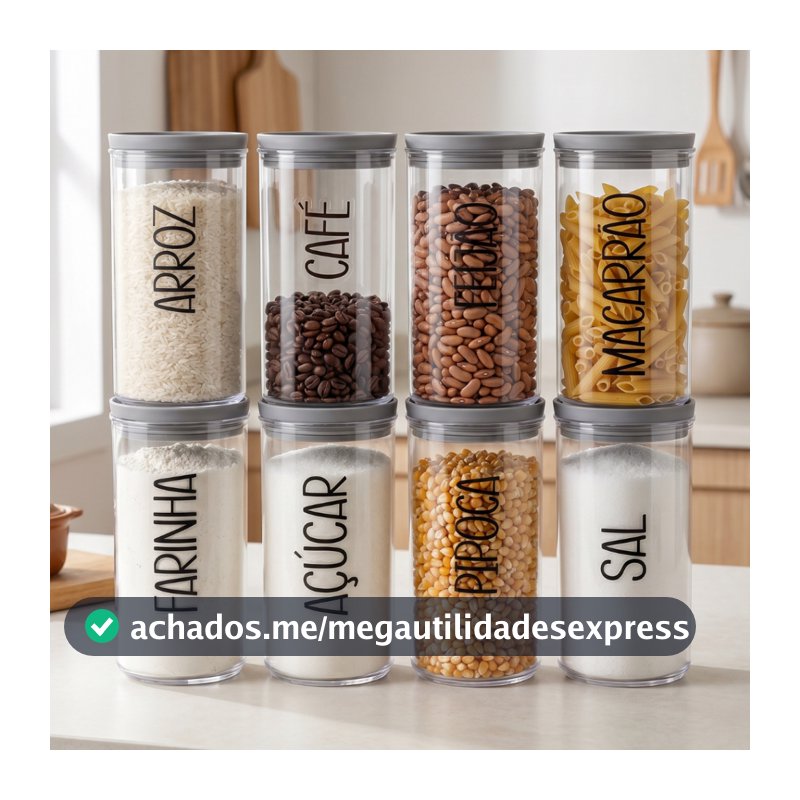 Kit Potes Herméticos 1,3L Cilíndrico + Cartela Adesiva À Prova d'Água | Porta Mantimentos, Plástico, Variações