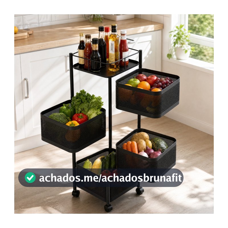 Fruteira De Chão 4 Cestos Articulados Metal Cozinha Organizador Vertical Com Rodinhas