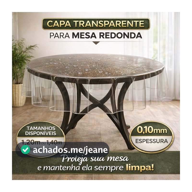 Toalha De Mesa Redonda Plástico Transparente 1,40m diamentro