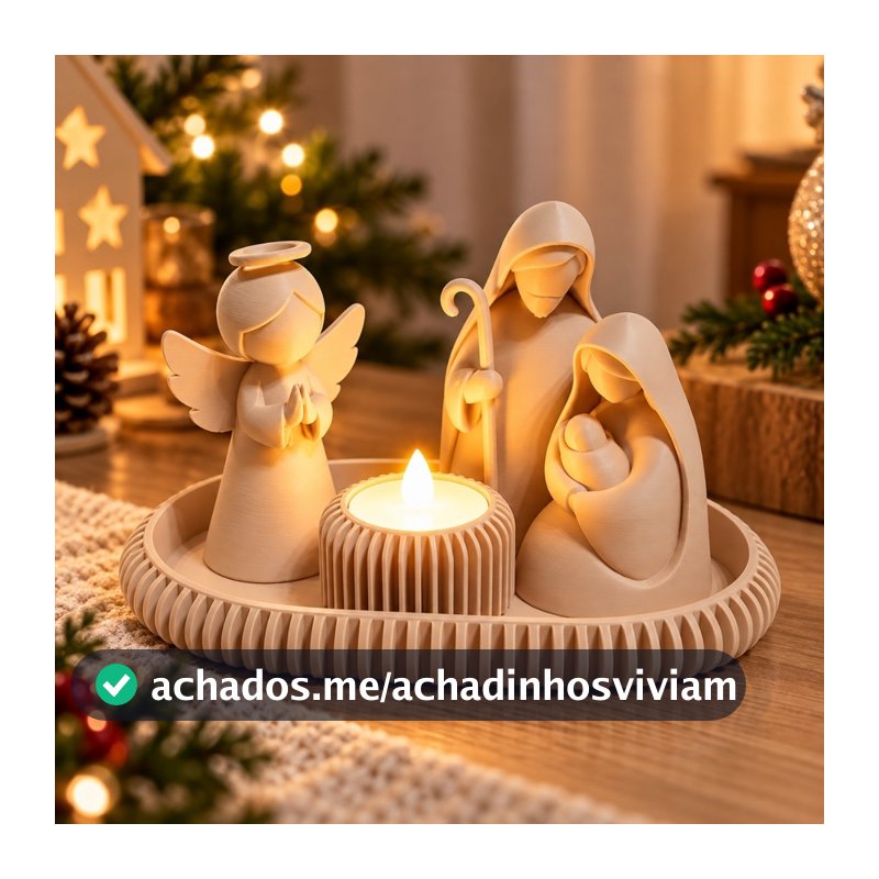 Presépio de Natal Minimalista Decorativo com Bandeja e Vela de LED