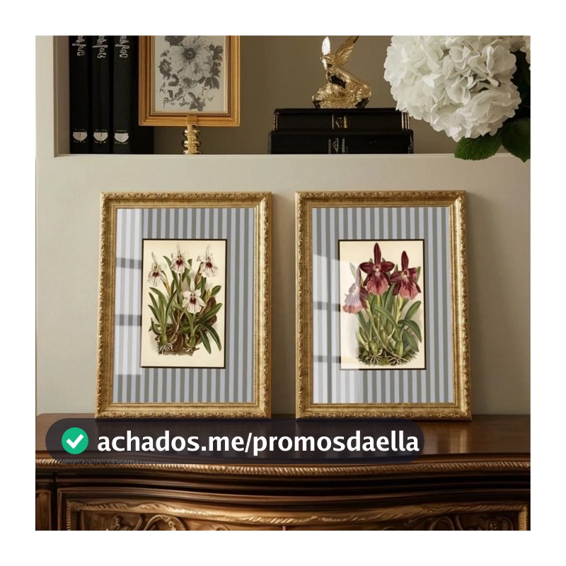 Quadro Decorativo Orquídea Flores Moldura Dourada Classica Com Vidro