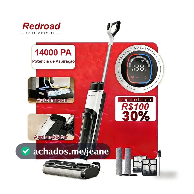Aspirador de Pó 3‑em‑1 Redroad W15: Aspira, Lava e Limpa o Chão, Autolimpeza, Tanque 910ml, Tela LED, Bivolt 100‑240V