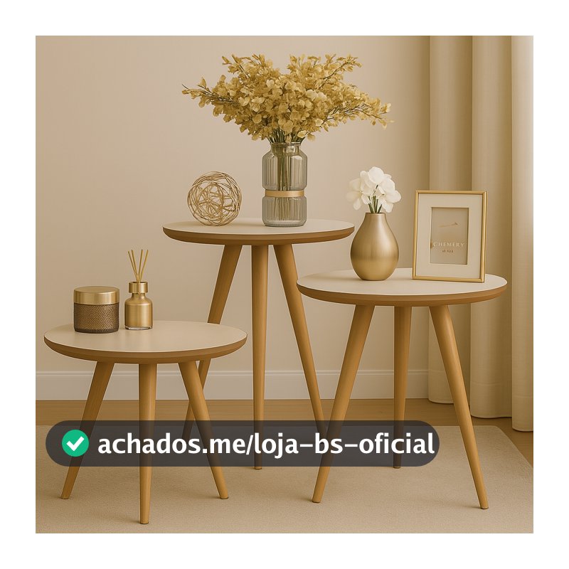 Conjunto 3 Mesas Laterais Canto Redonda Pé Palito Para Sala
