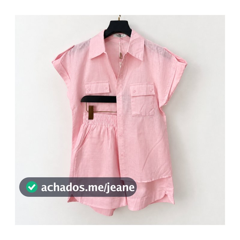 Conjunto Feminino Alfaiataria Manga Curta + Short Cintura Alta Verão Elegante
