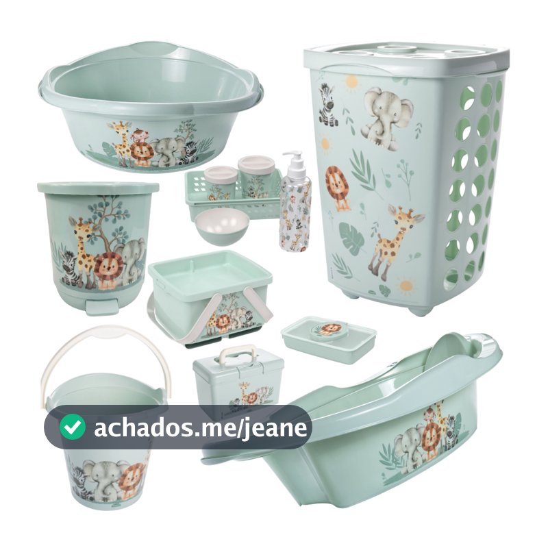 KIT PLASÚTIL LUXO CESTO ROUPAS INFANTIL BACIA BALDE LIXEIRA CAIXA ORGANIZADORA KIT HIGIENE BEBÊ
